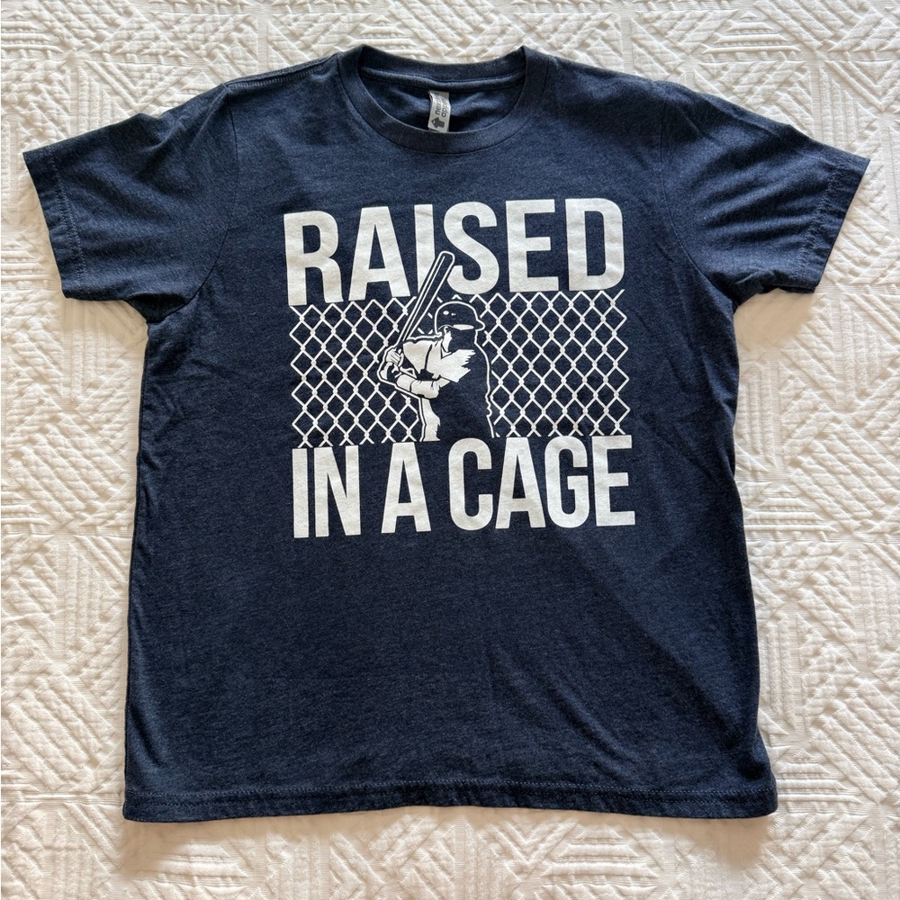 Chalktalk Sports Raised In A Cage Navy Kids Graphic Tee